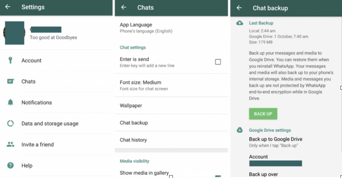 Impostazione e creazione di backup in WhatsApp